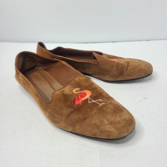Aquazzura Shoes - Aquazzura Firenze Flamingo Embroidered Suede Loafers Flats Brown Size 39
